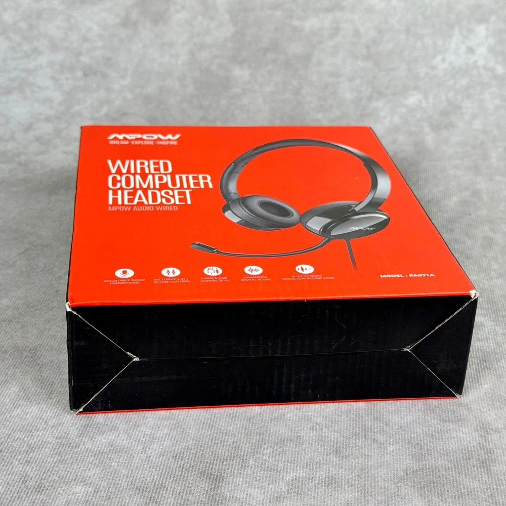 Mpow Wired Computer Headset PA071AB USB/ 3.5mm Connectivity Noise Reduction Blk